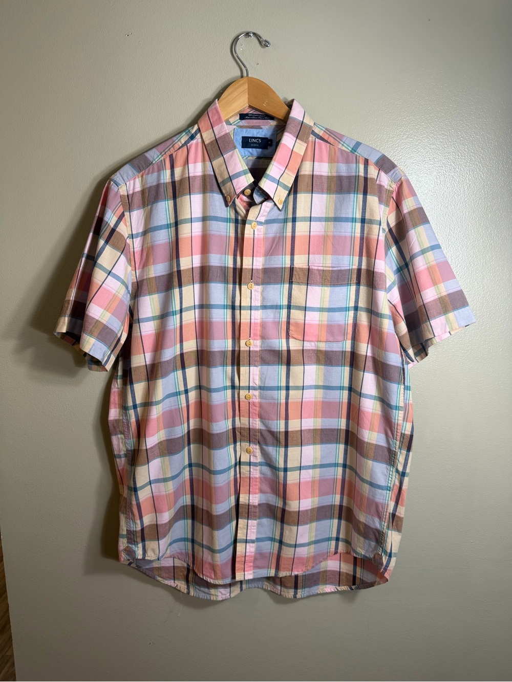 Lincs DC&Co Pastel Plaid Short Sleeve Button Up Shirt XL